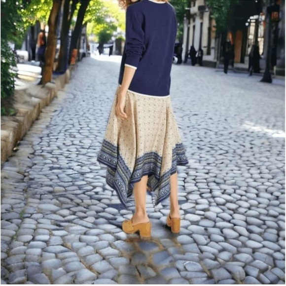 Veronica Beard Natalija Silk Handkerchief Hem Midi Skirt Cream Abstract Print - Picture 2 of 12